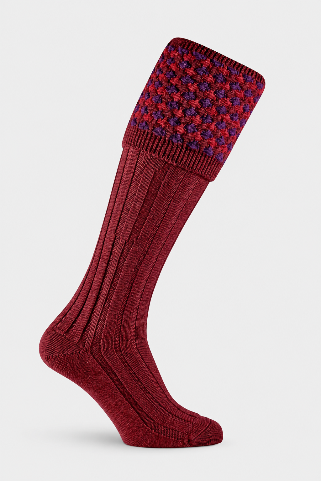 Burgundy Earl shooting sock with EFEFEF background