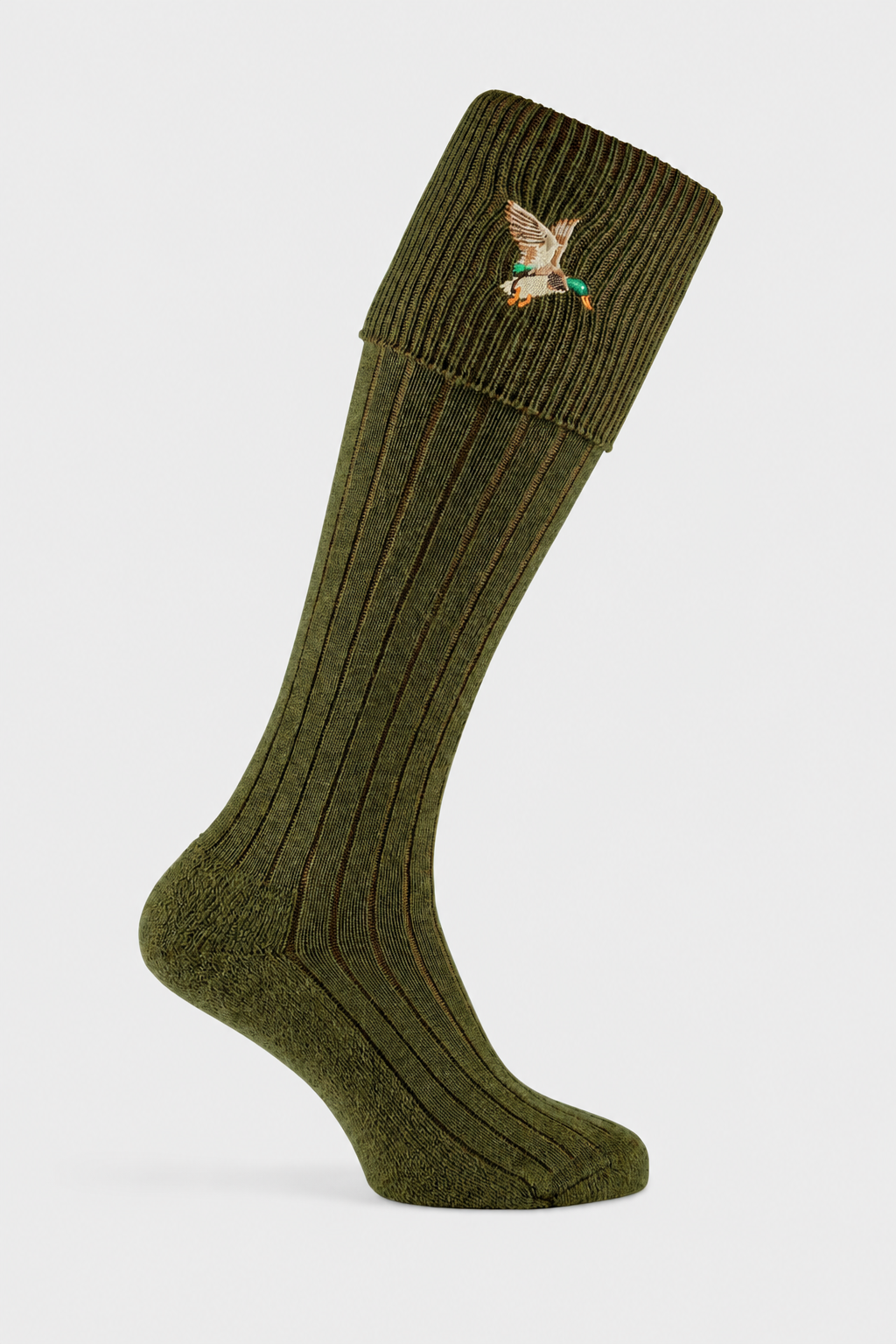 Olive Stalker Duck sock with EFEFEF background