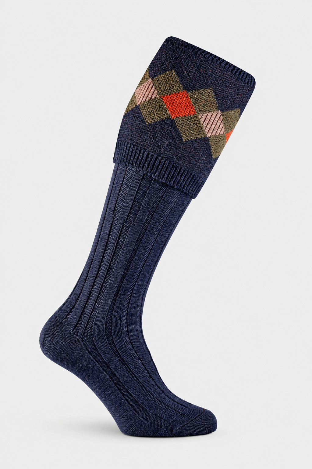 Mid-Navy Lord shooting sock with EFEFEF background